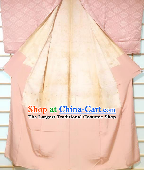 Japanese Classical Pattern Pink Iromuji Kimono Japan Traditional Yukata Dress Costume for Women