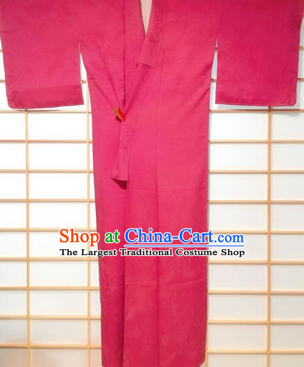 Traditional Japanese Geisha Chrysanthemum Pattern Rosy Silk Iromuji Kimono Japan Yukata Dress Costume for Women