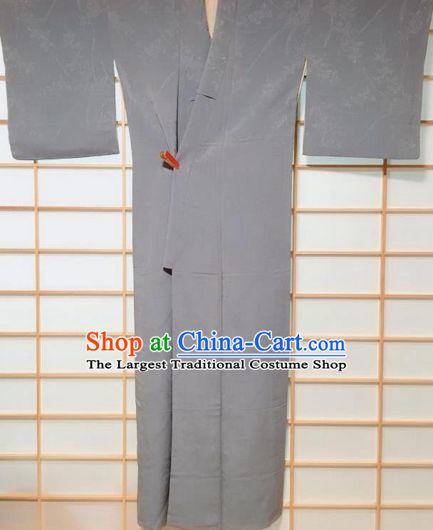Japanese Traditional Pattern Grey Silk Iromuji Kimono Japan Yukata Dress Costume for Women