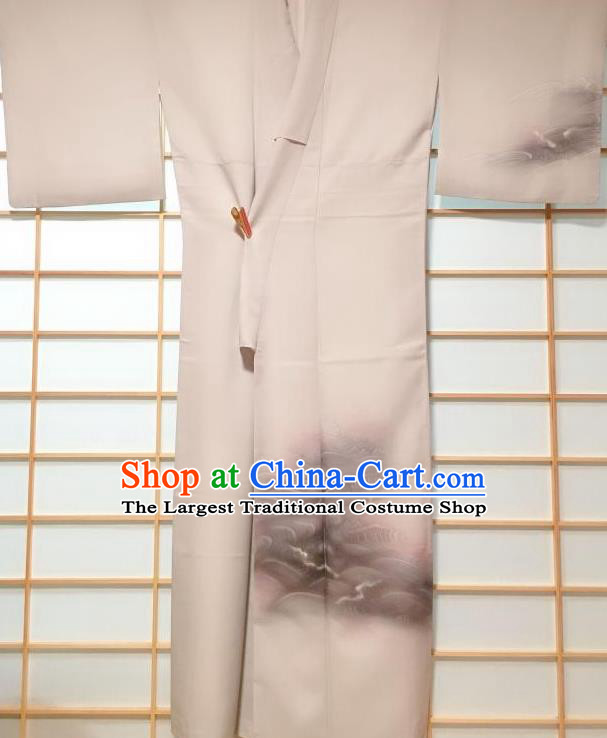 Japanese Classical Printing Grey Tsukesage Kimono Japan Traditional Yukata Dress Costume for Women