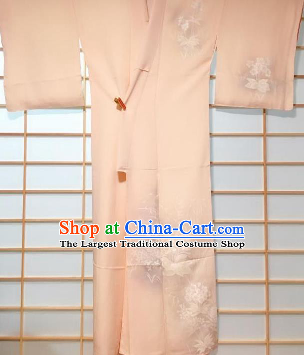 Japanese Classical Embroidered Sakura White Silk Tsukesage Kimono Japan Traditional Yukata Dress Costume for Women