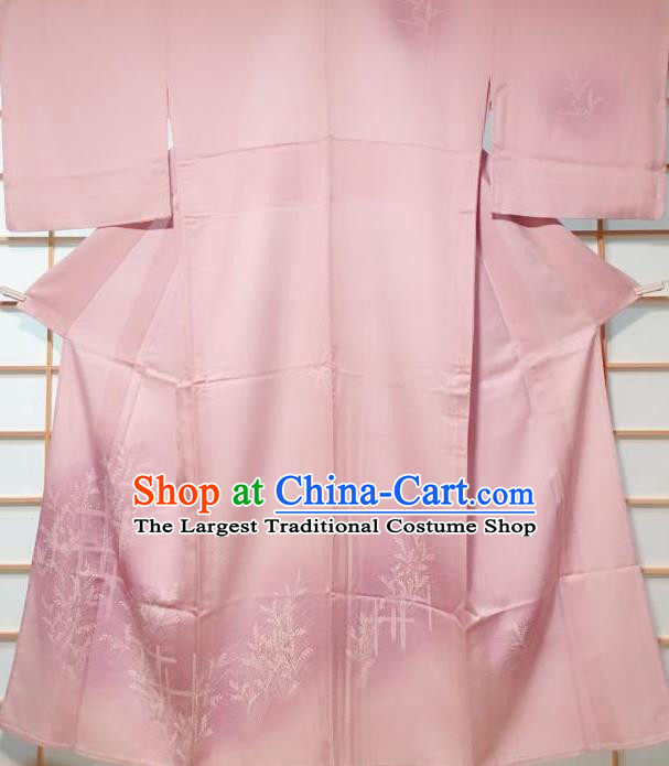 Japanese Classical Printing Pink Tsukesage Kimono Japan Traditional Yukata Dress Costume for Women