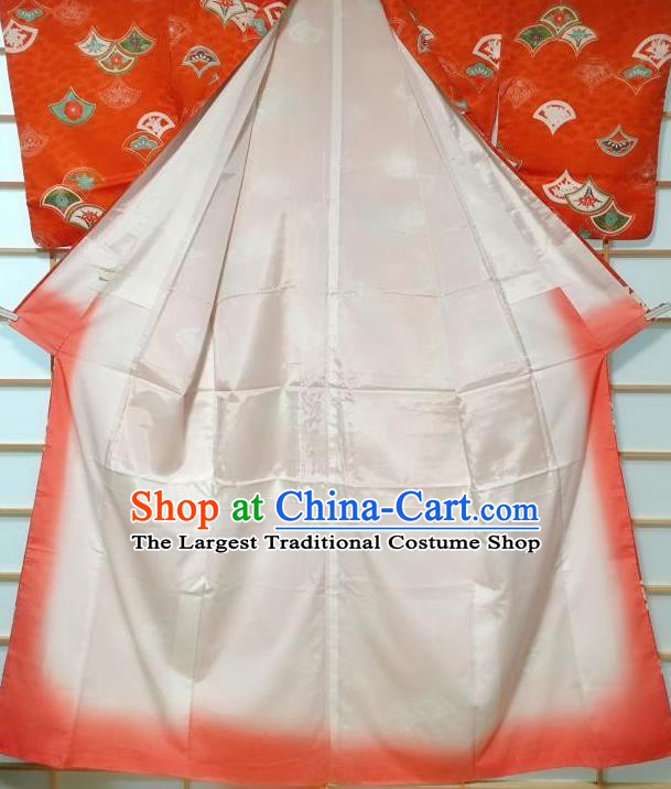 Japanese Classical Printing Chrysanthemum Orange Tsukesage Kimono Japan Traditional Yukata Dress Costume for Women