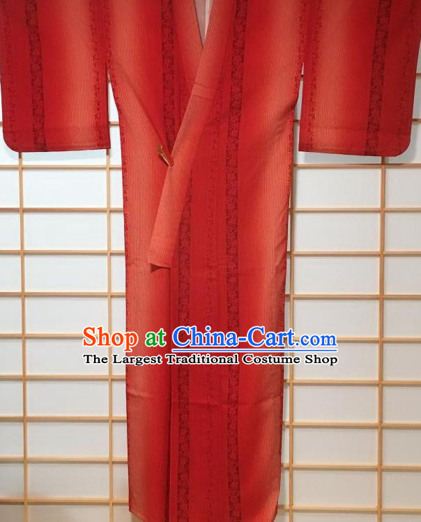 Japanese Classical Pattern Red Edo Komon Kimono Japan Traditional Yukata Dress Costume for Women