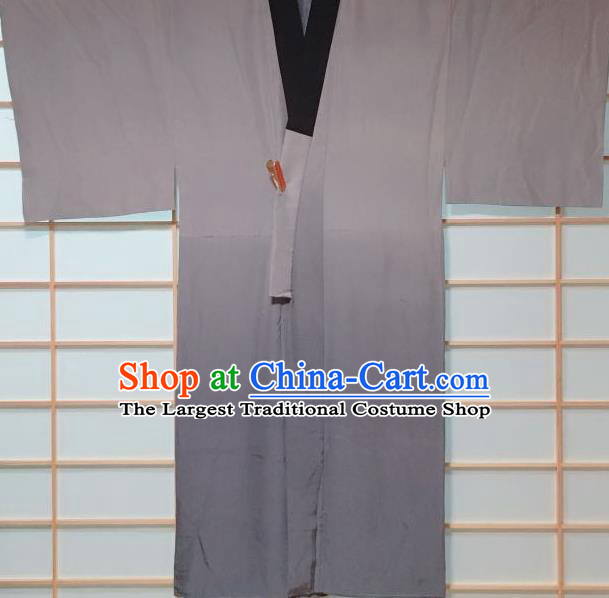 Traditional Japanese Ukiyoe Pattern Grey Hanten Kimono Japan Yukata Costume for Men