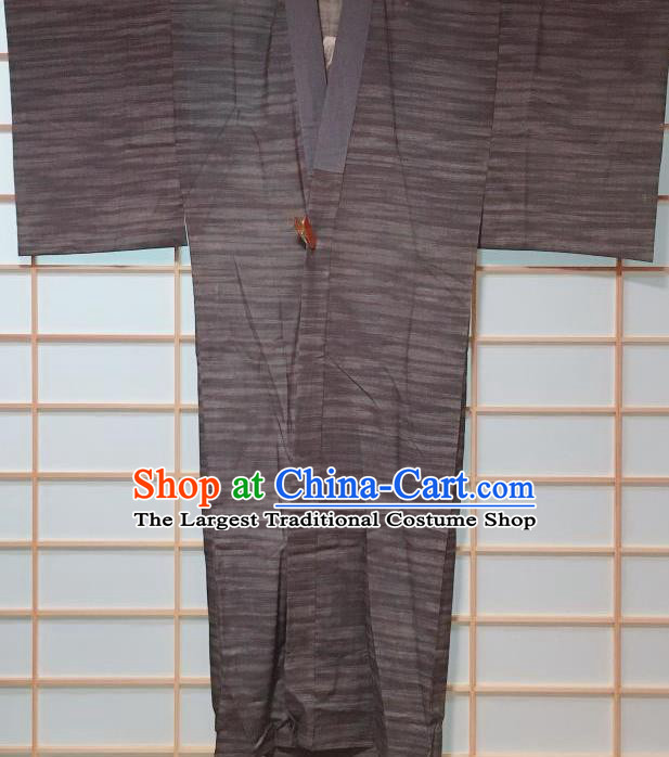 Traditional Japanese Ukiyoe Pattern Brown Hanten Kimono Japan Yukata Costume for Men