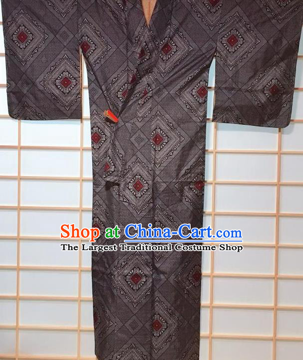 Japanese Classical Pattern Grey Edo Komon Kimono Japan Traditional Yukata Dress Costume for Women