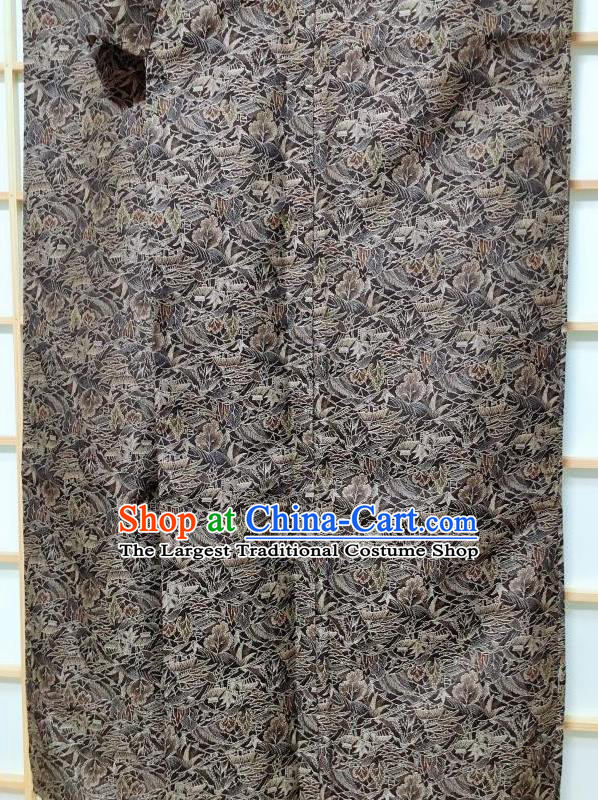 Japanese Classical Scroll Grass Pattern Grey Edo Komon Kimono Japan Traditional Yukata Dress Costume for Women