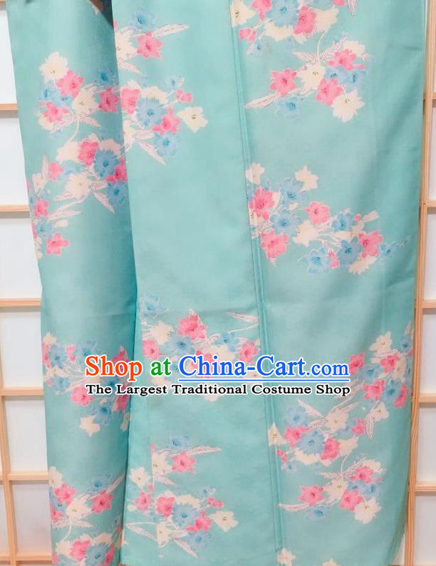 Traditional Japanese Green Kimono Japan Classical Flowers Pattern Yukata Dress Costume for Women