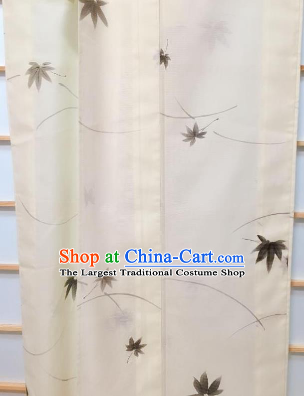 Japanese Classical Maple Leaf Pattern Beige Kimono Japan Traditional Yukata Dress Costume for Women