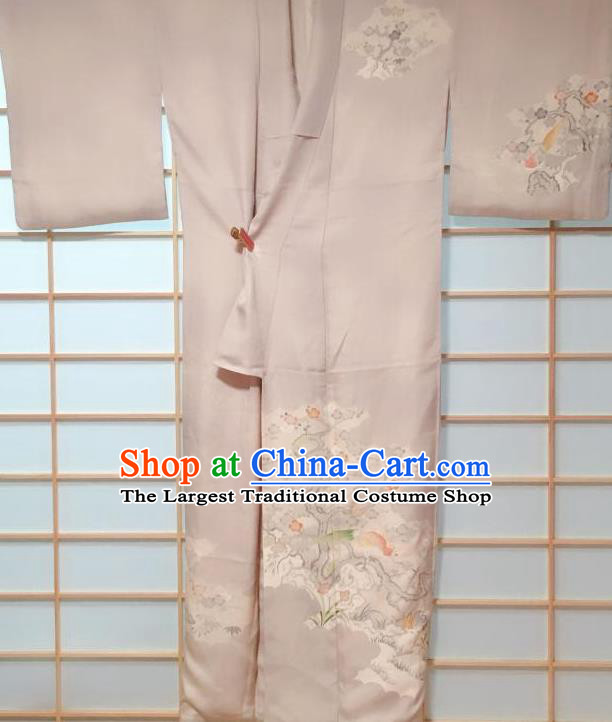 Japanese Classical Embroidered Plum Bird White Tsukesage Kimono Japan Traditional Yukata Dress Costume for Women