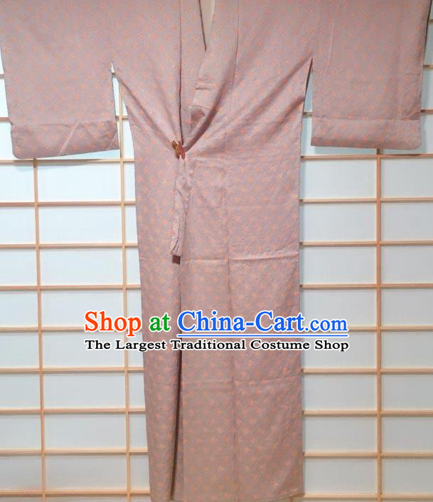 Japanese Classical Pattern Grey Orange Tsukesage Kimono Japan Traditional Yukata Dress Costume for Women