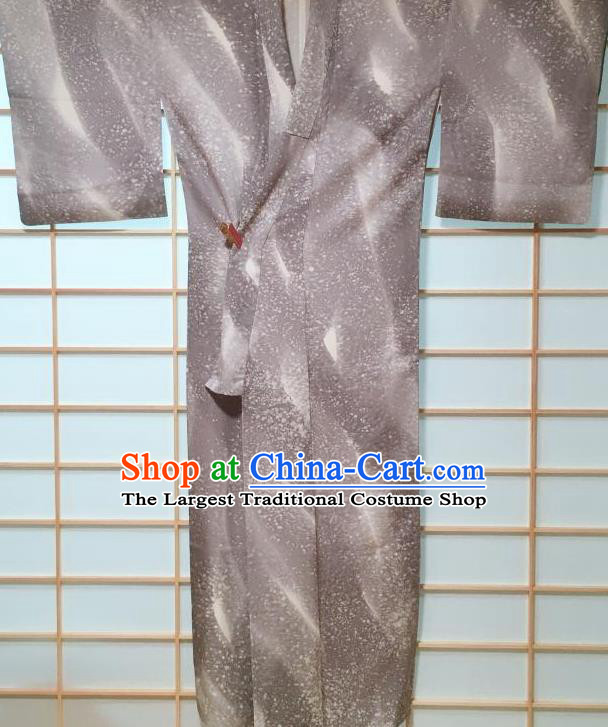 Japanese Classical Pattern Grey Tsukesage Kimono Japan Traditional Yukata Dress Costume for Women
