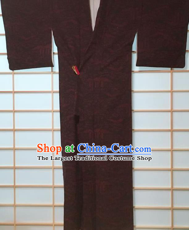 Japanese Classical Pattern Black Kimono Japan Traditional Yukata Dress Costume for Women