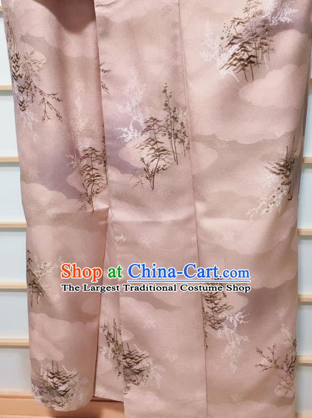 Traditional Japanese Lilac Kimono Japan Classical Tree Pattern Yukata Dress Costume for Women