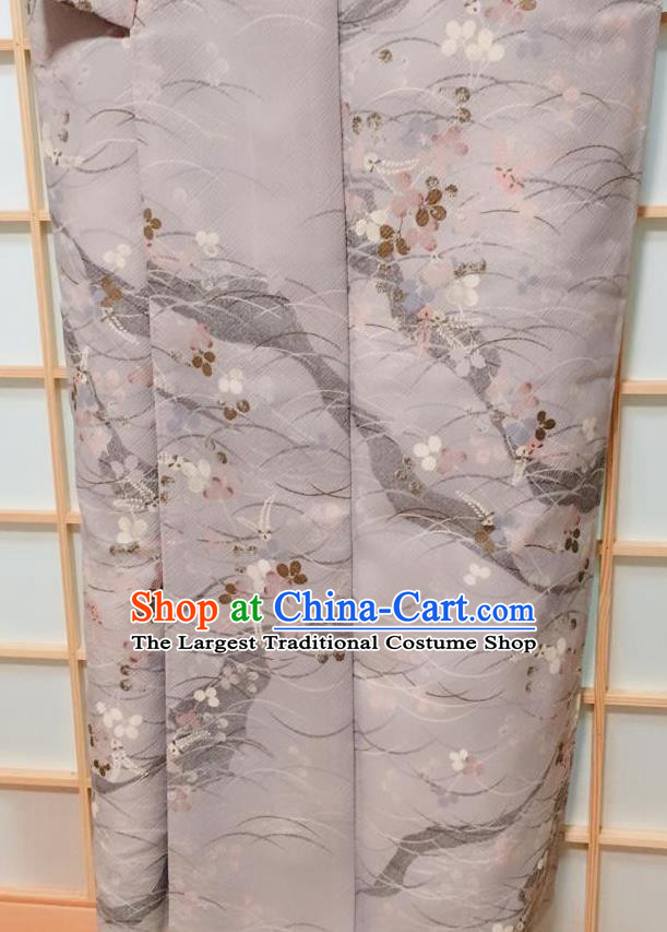 Traditional Japanese Grey Kimono Japan Classical Plum Blossom Pattern Yukata Dress Costume for Women