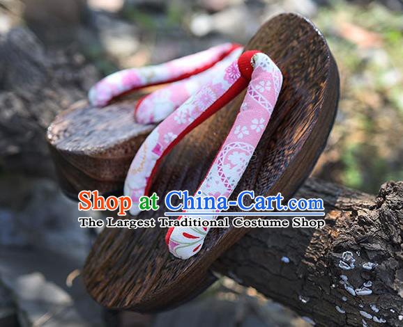 Traditional Japanese Sakura Pattern Pink Geta Slippers Asian Japan Clogs Shoes for Women