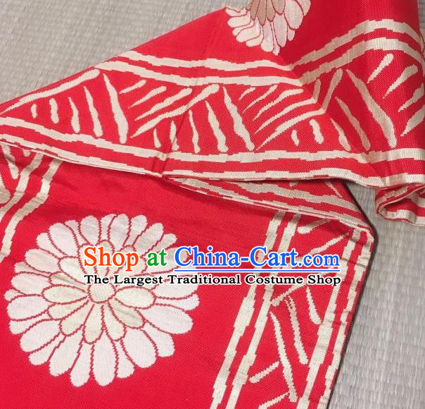 Japanese Nagoya Traditional Chrysanthemum Pattern Red Brocade Waistband Japan Kimono Yukata Belt for Women