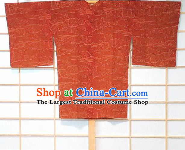 Japanese Traditional Classical Pattern Orange Haori Jacket Japan Kimono Overcoat Costume for Women