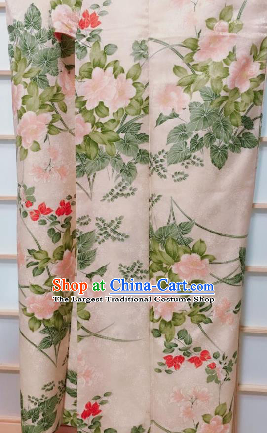 Traditional Japanese Pink Kimono Japan Classical Peony Pattern Yukata Dress Costume for Women