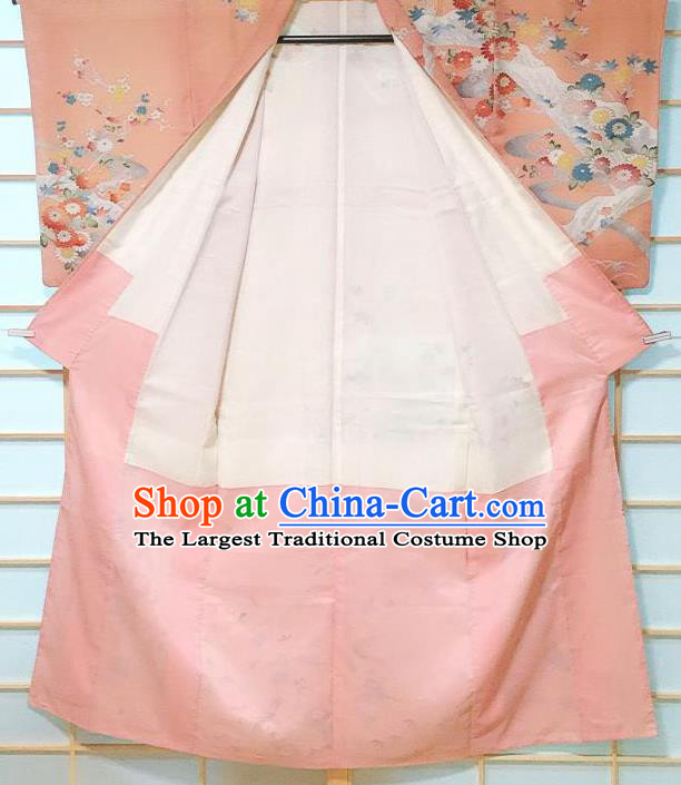 Traditional Japanese Orange Tsukesage Kimono Japan Classical Chrysanthemum Pattern Yukata Dress Costume for Women