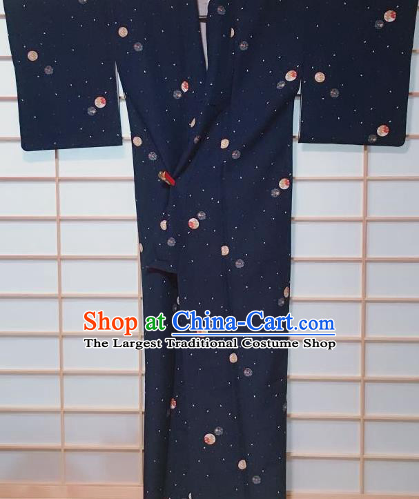 Traditional Japanese Navy Kimono Japan Classical Pattern Yukata Dress Costume for Women