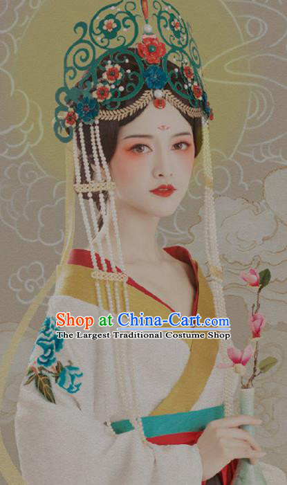 Chinese Ancient Goddess White Hanfu Dress Traditional Tang Dynasty Imperial Consort Replica Costumes for Women