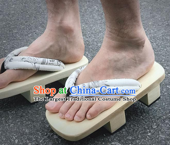 Traditional Japanese White Flip Flops Bidentate Clogs Slippers Asian Japan Geta Shoes for Men