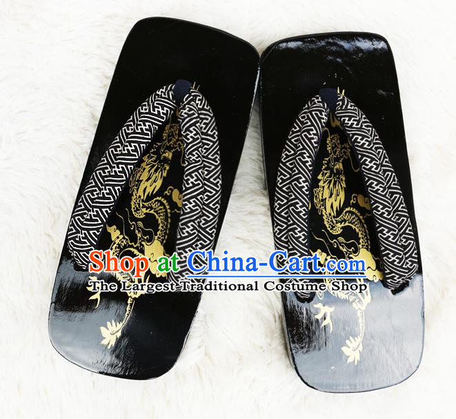Japanese Traditional Pattern Black Flip Flops Slippers Clogs Asian Japan Geta Shoes for Men