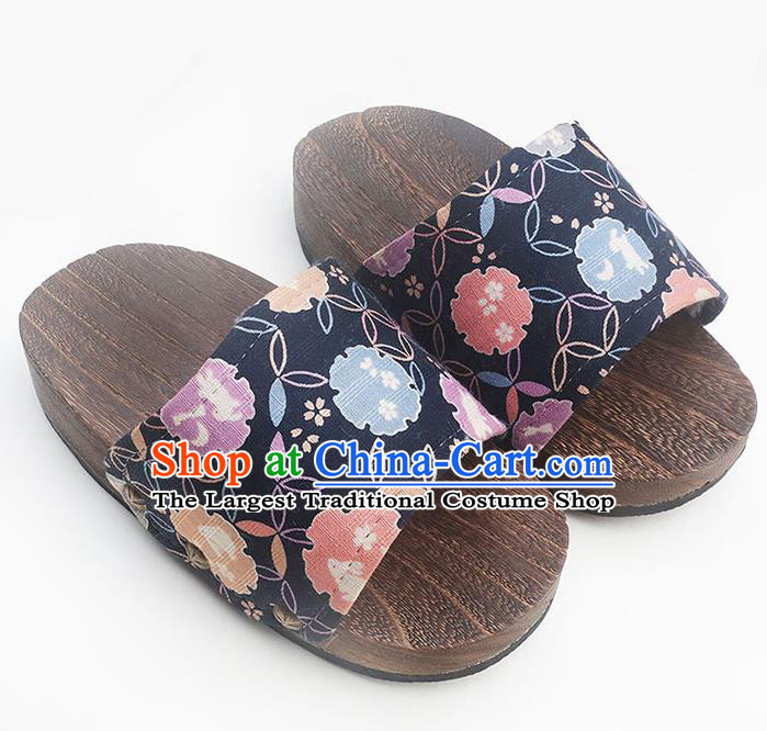Traditional Japanese Classical Navy Clogs Wood Slippers Asian Japan Geta Shoes for Women