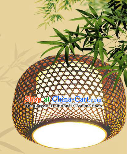 Traditional Chinese Deep Grey Bamboo Weaving Hanging Lanterns Handmade Lantern Scaldfish Lamp