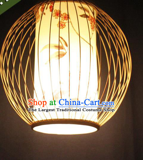 Traditional Chinese Bamboo Art Printing Peony Yellow Hanging Lanterns Handmade Lantern Scaldfish Lamp