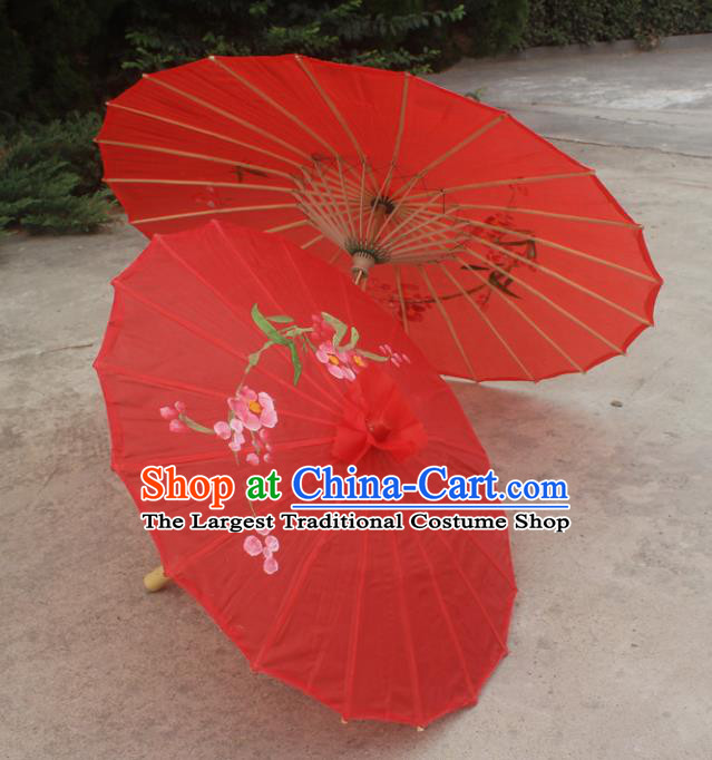 Chinese Traditional Wedding Red Umbrella Handmade Printing Peach Blossom Paper Umbrellas