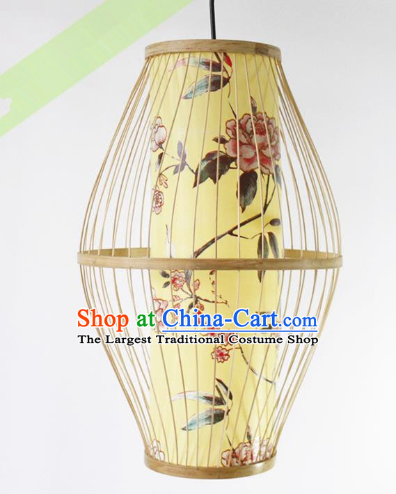 Traditional Chinese Printing Flowers Hanging Lanterns Handmade Lantern Bamboo Art Scaldfish Lamp