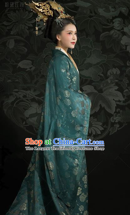 Chinese Ancient Imperial Concubine Embroidered Dress Traditional Han Dynasty Court Queen Costumes and Headpiece for Women