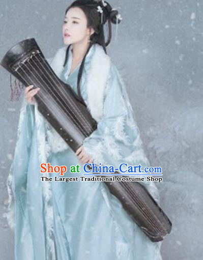 Chinese Ancient Princess Blue Hanfu Dress Traditional Ming Dynasty Imperial Consort Costumes for Women