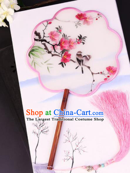 Chinese Traditional Su Embroidered Peach Flowers Palace Fans Handmade Rosewood Silk Fan for Women