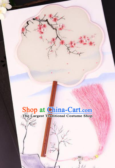 Chinese Traditional Su Embroidered Plum Flowers Palace Fans Handmade Rosewood Silk Fan for Women