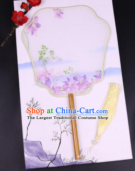 Chinese Traditional Painting Purple Flowers Palace Fans Handmade Classical Dance Silk Fan for Women