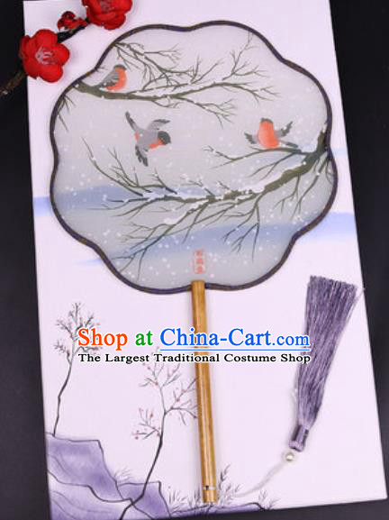 Chinese Traditional Painting Snow Bird Palace Fans Handmade Classical Dance Silk Fan for Women