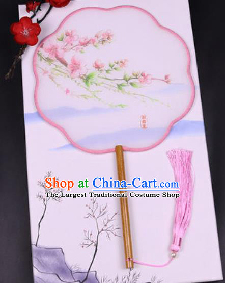 Chinese Traditional Painting Peach Blossom Palace Fans Handmade Classical Dance Silk Fan for Women