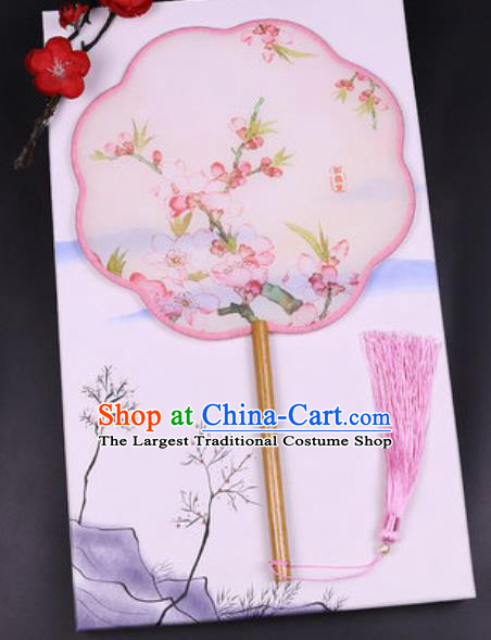 Chinese Traditional Painting Peach Flowers Palace Fans Handmade Classical Dance Silk Fan for Women
