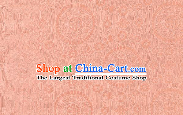 Chinese Classical Auspicious Pattern Design Pinkish Orange Brocade Fabric Asian Traditional Hanfu Satin Material