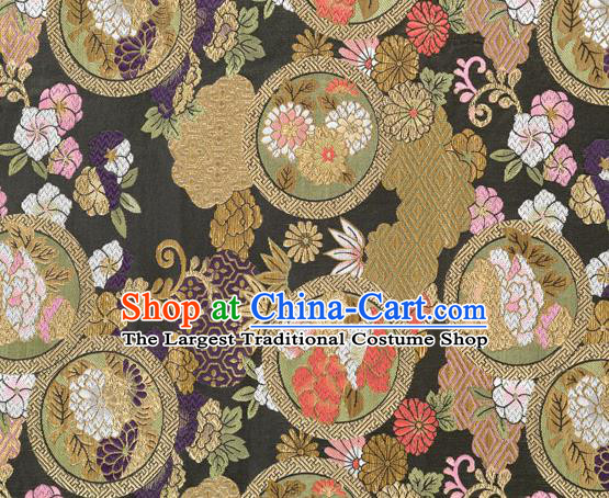 Chinese Classical Chrysanthemum Bamboo Pattern Design Black Brocade Fabric Asian Traditional Hanfu Satin Material