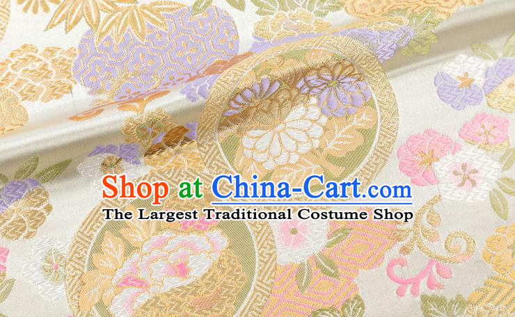 Chinese Classical Chrysanthemum Bamboo Pattern Design Beige Brocade Fabric Asian Traditional Hanfu Satin Material