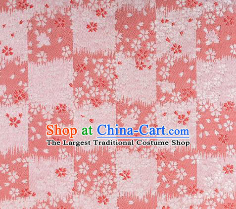 Asian Japanese Traditional Sakura Pattern Design Pink Brocade Fabric Kimono Tapestry Satin