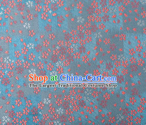 Asian Japanese Traditional Sakura Pattern Design Light Blue Brocade Fabric Kimono Tapestry Satin