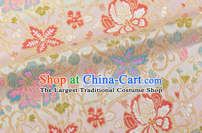 Chinese Classical Twine Lotus Pattern Design Beige Brocade Fabric Asian Traditional Hanfu Satin Material
