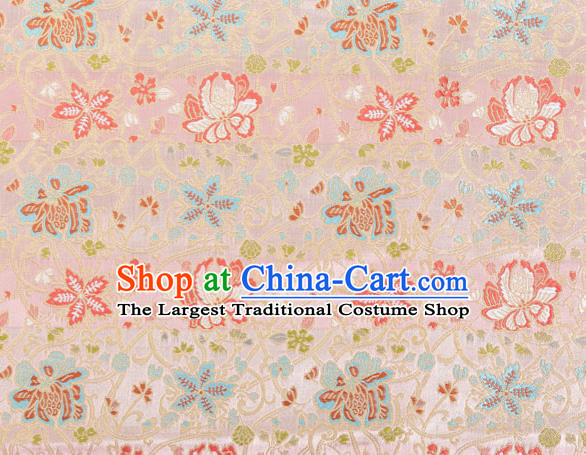 Chinese Classical Twine Lotus Pattern Design Pink Brocade Fabric Asian Traditional Hanfu Satin Material