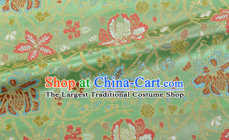 Chinese Classical Twine Lotus Pattern Design Light Green Brocade Fabric Asian Traditional Hanfu Satin Material